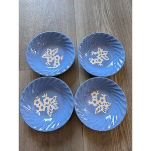 Set Of 4 Cameo Blue Bowls By Harker Pottery Co USA 5.5"  Swirl White Floral